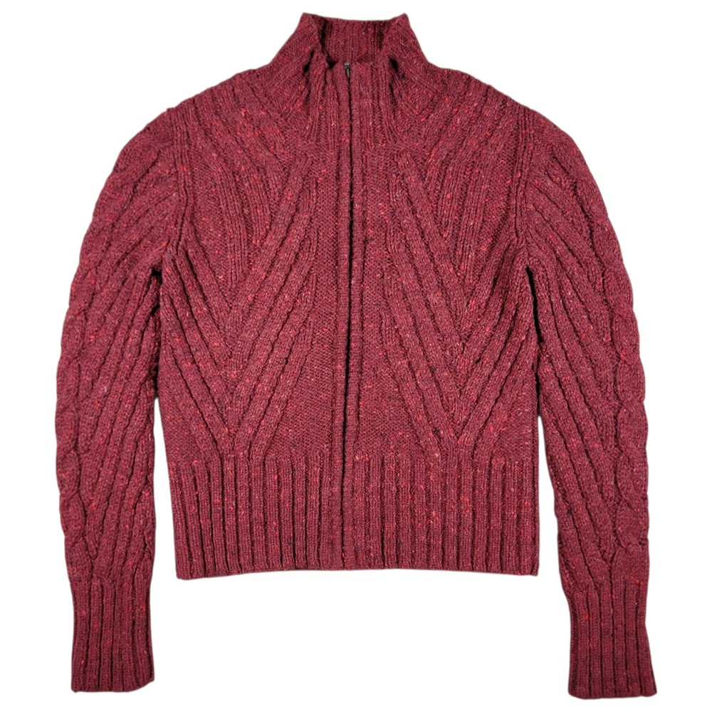 Peruvian Connection Cardigan Womens S Red Wool Alpaca Cable Knit Zip Up Sweater